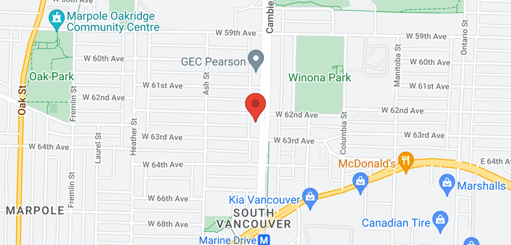 map of 7843 CAMBIE STREET